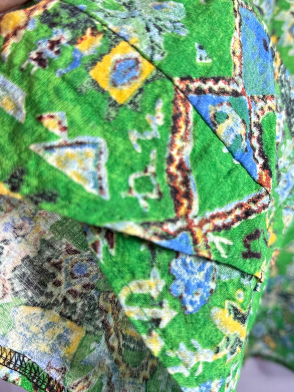 Beach crop pants lime green boho pattern, XXL - Picture 3 of 4